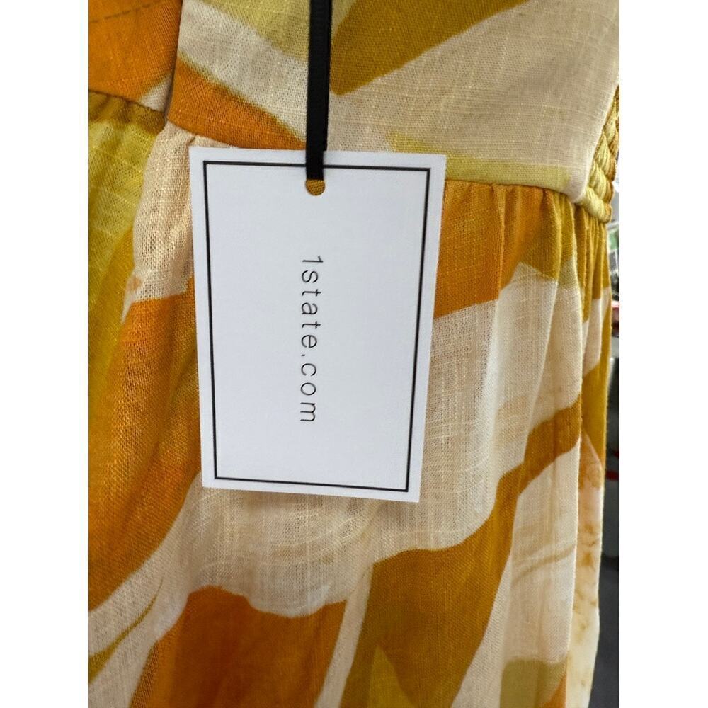 1.STATE Yellow Orange Abstract Maxi Dress L – Boho Resort Sunset Style - Picture 4 of 6